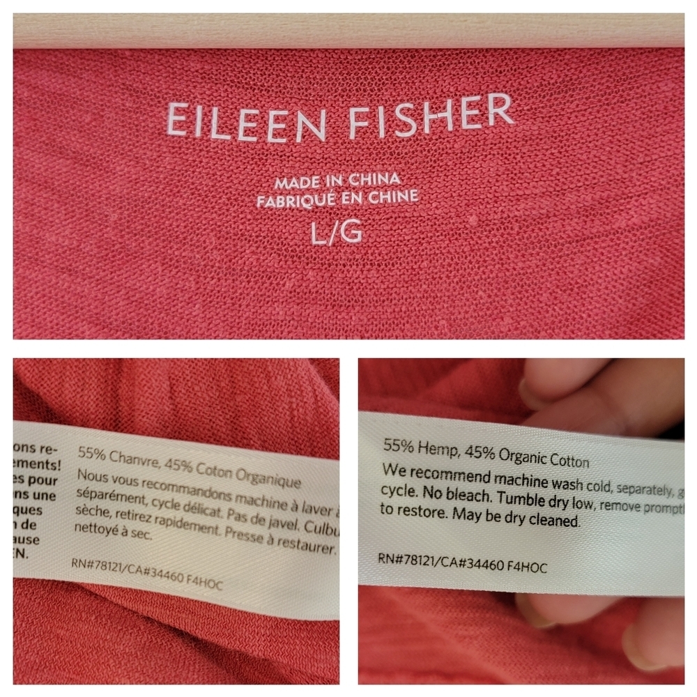 EILEEN FISHER Coral Organic Cotton Midi Dress Sz L Asymmetrical Minimalist - Picture 9 of 10